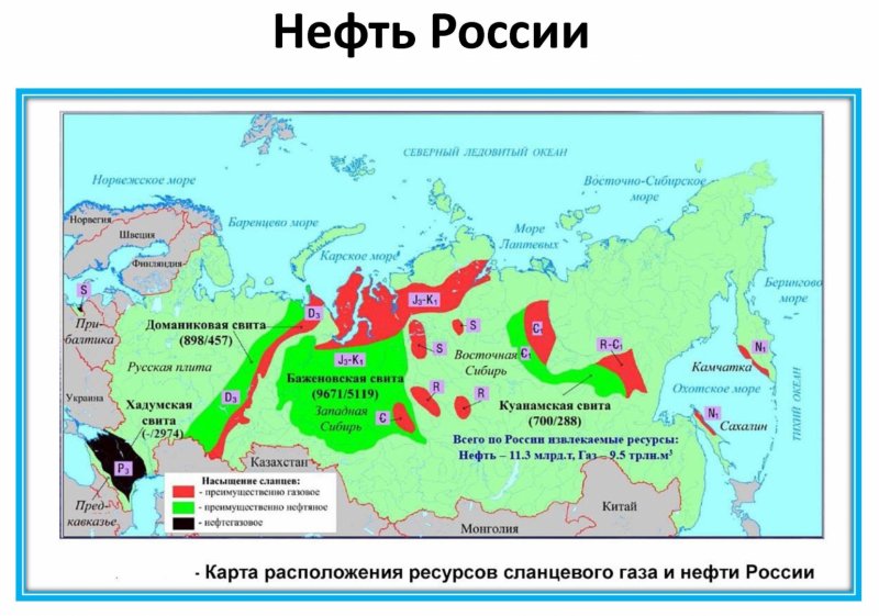 Карта сланцевых месторождений России