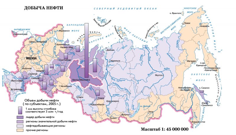 Карта добычи нефти РФ