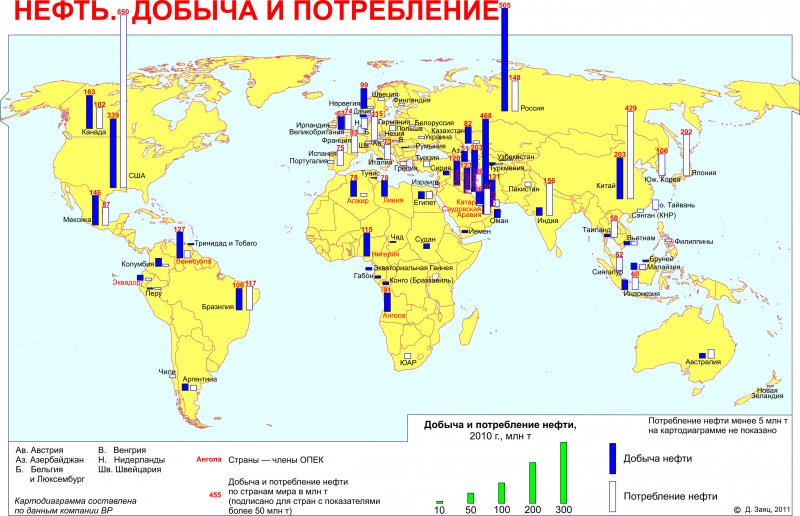 Карта месторождений нефти в мире