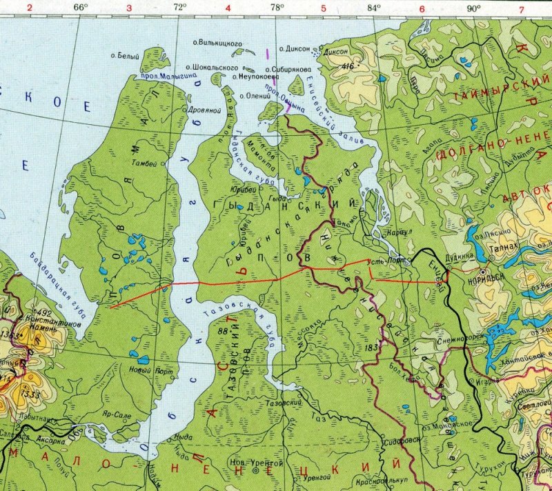 Полуостров Ямал на карте