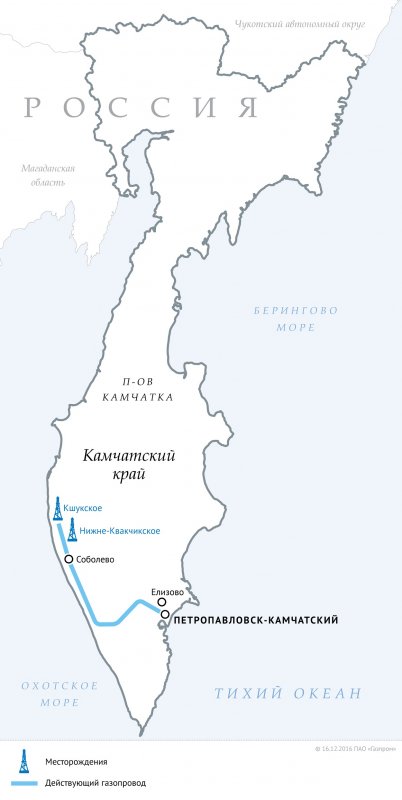 Полуостров Камчатка на контурной карте