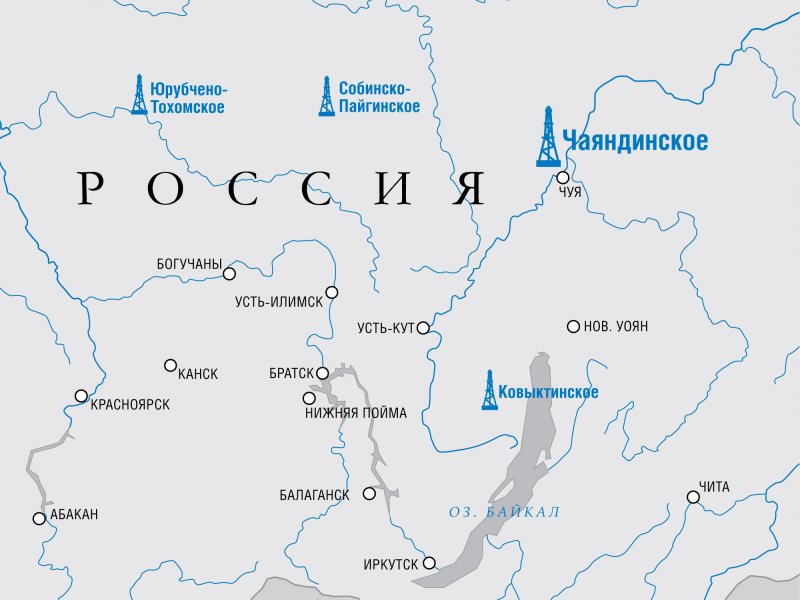 Чаяндинское месторождение на карте Якутии