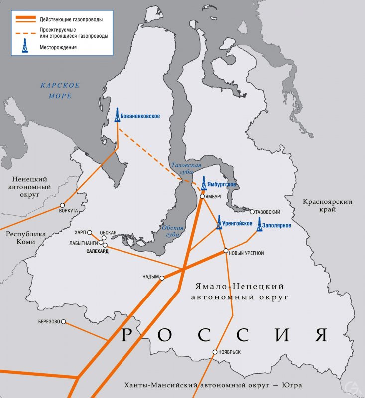 Ямало-Ненецкий автономный округ на карте газовые месторождения