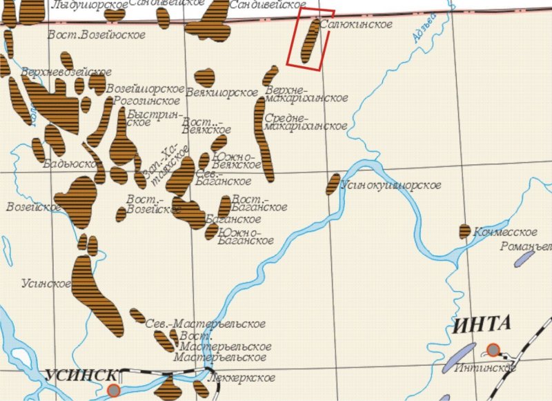 Карта нефтяных месторождений Усинска
