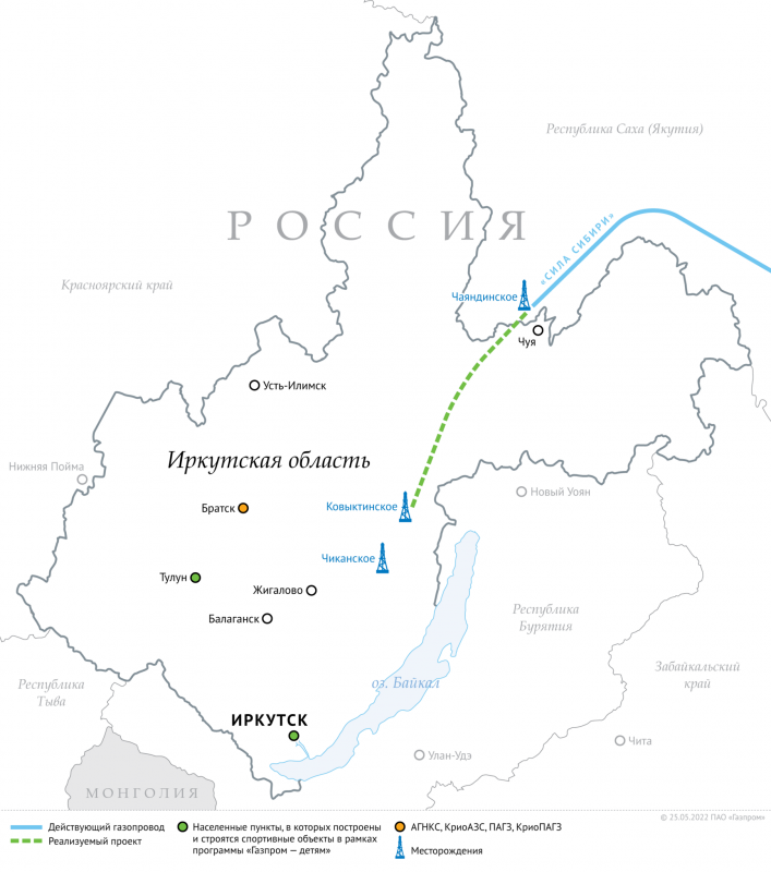Ковыктинское месторождение на карте Иркутской области